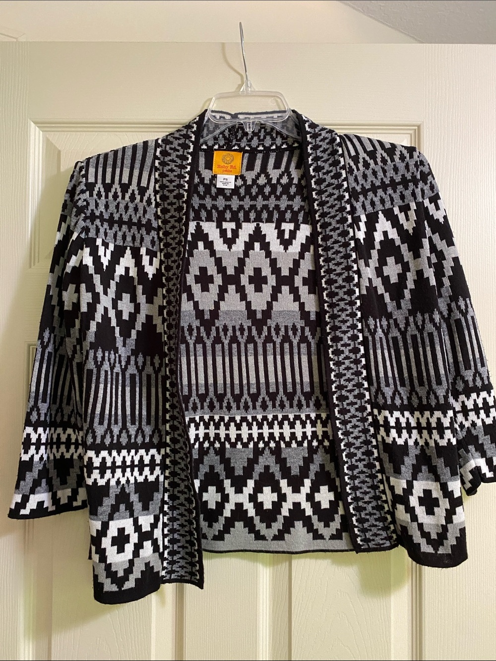 Ruby Rd. Black & White Geometric Open-Front Knit Jacket